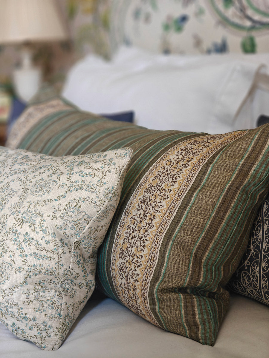 Jaujac Stripe Ochre Blue Braided Cushion
