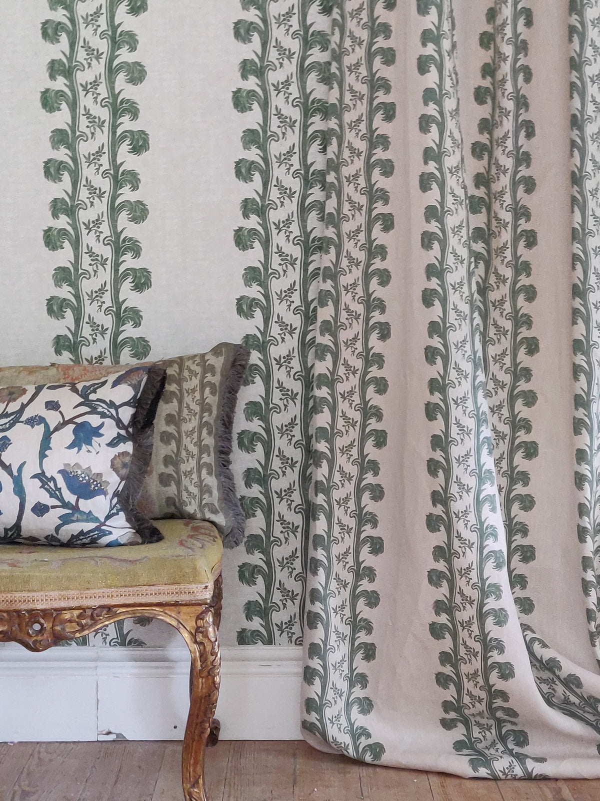 Plume Stripe Linen / Forest Green