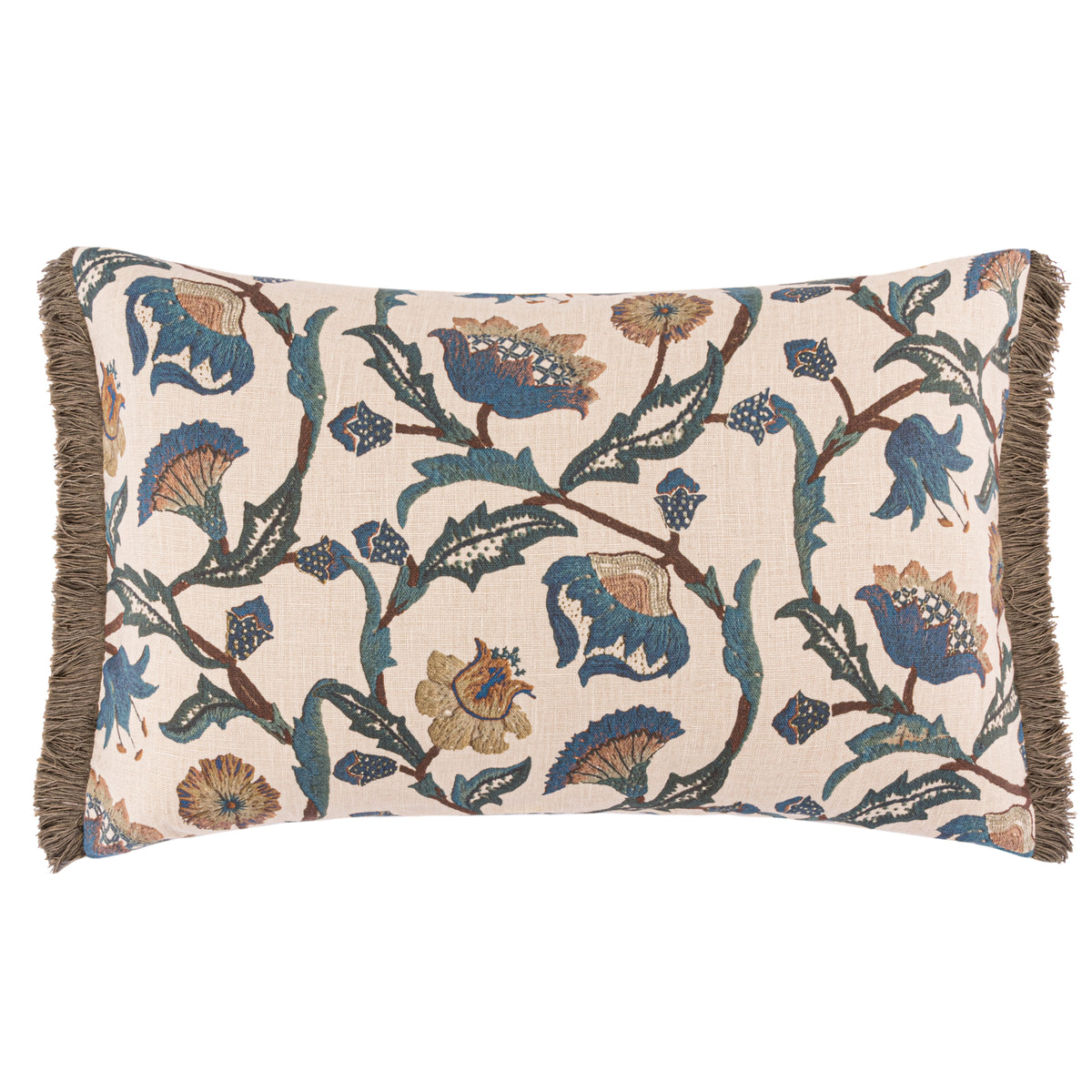 Wherwell Blue Linen Fringed Cushion | 55 x 32cm