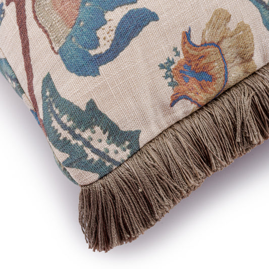 Wherwell Blue Linen Fringed Cushion | 55 x 32cm