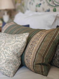 Jaujac Stripe Ochre Blue Braided Cushion