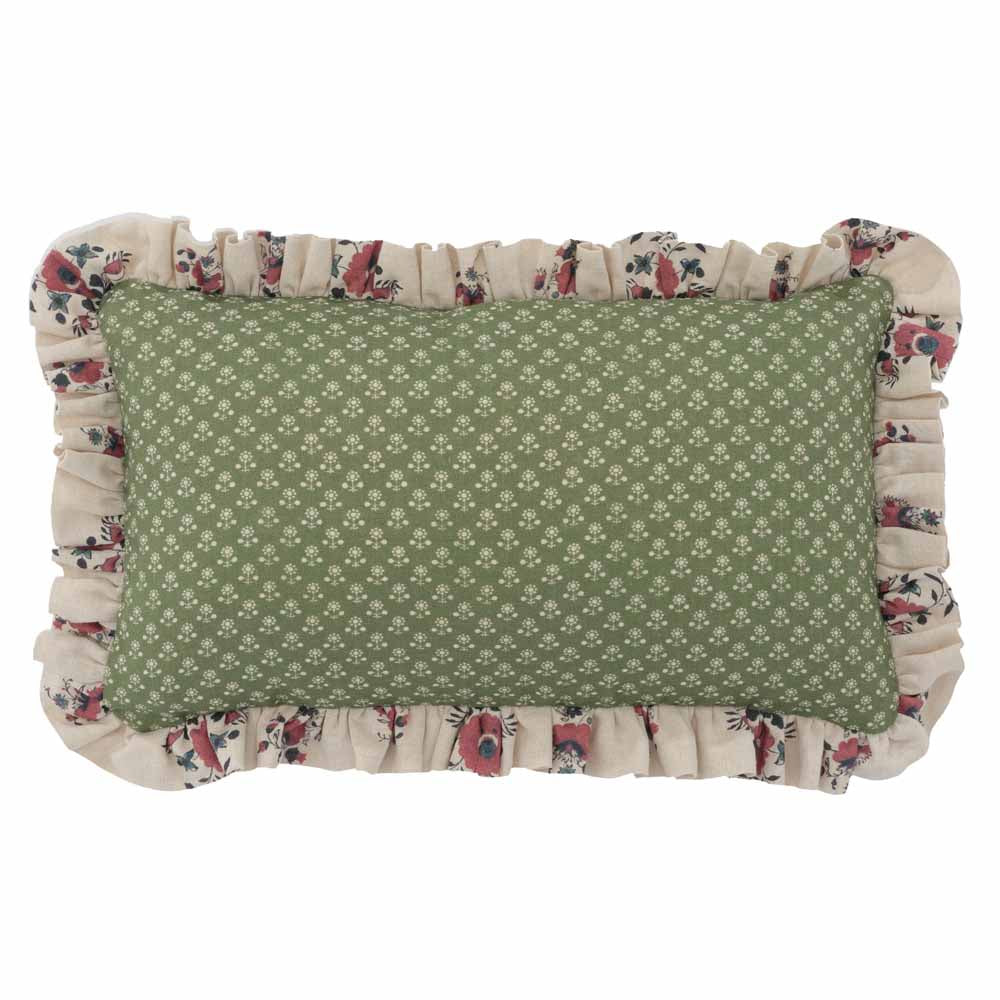 Daisy Linen Frilled Cushion / Fern