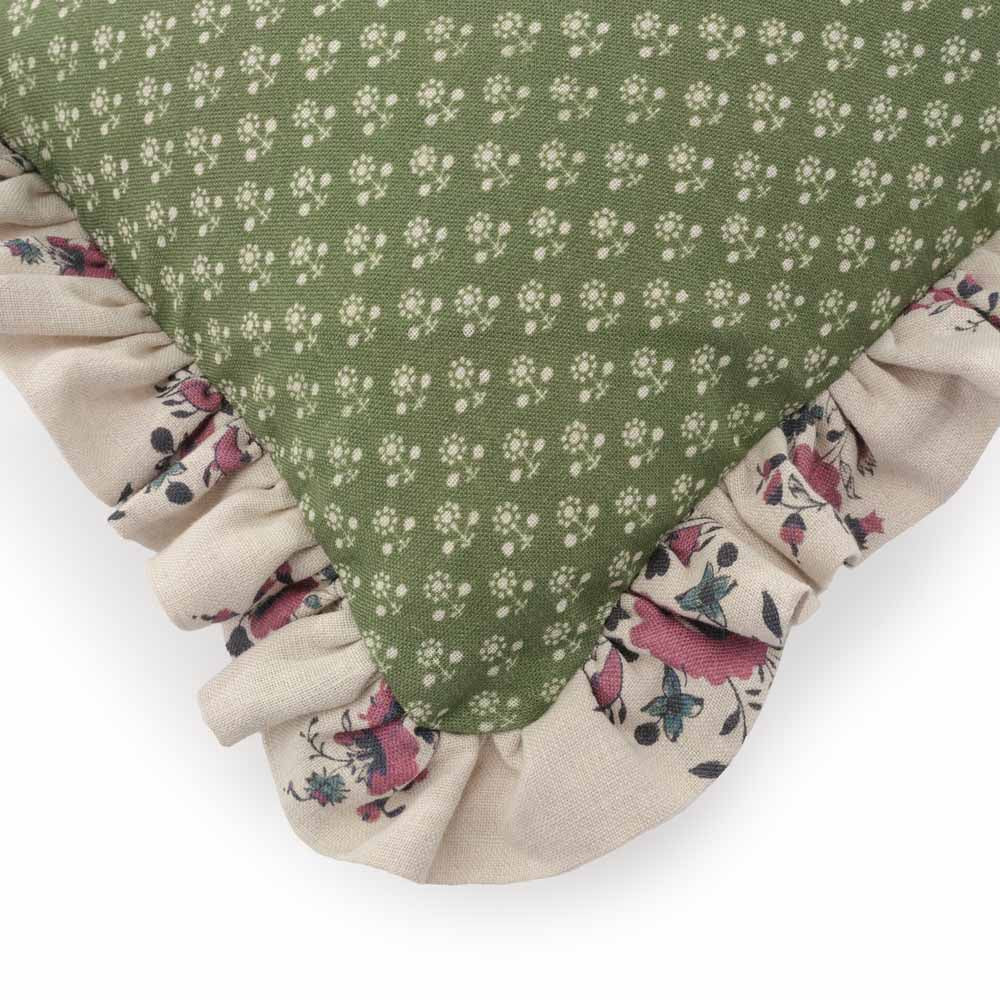 Daisy Linen Frilled Cushion / Fern