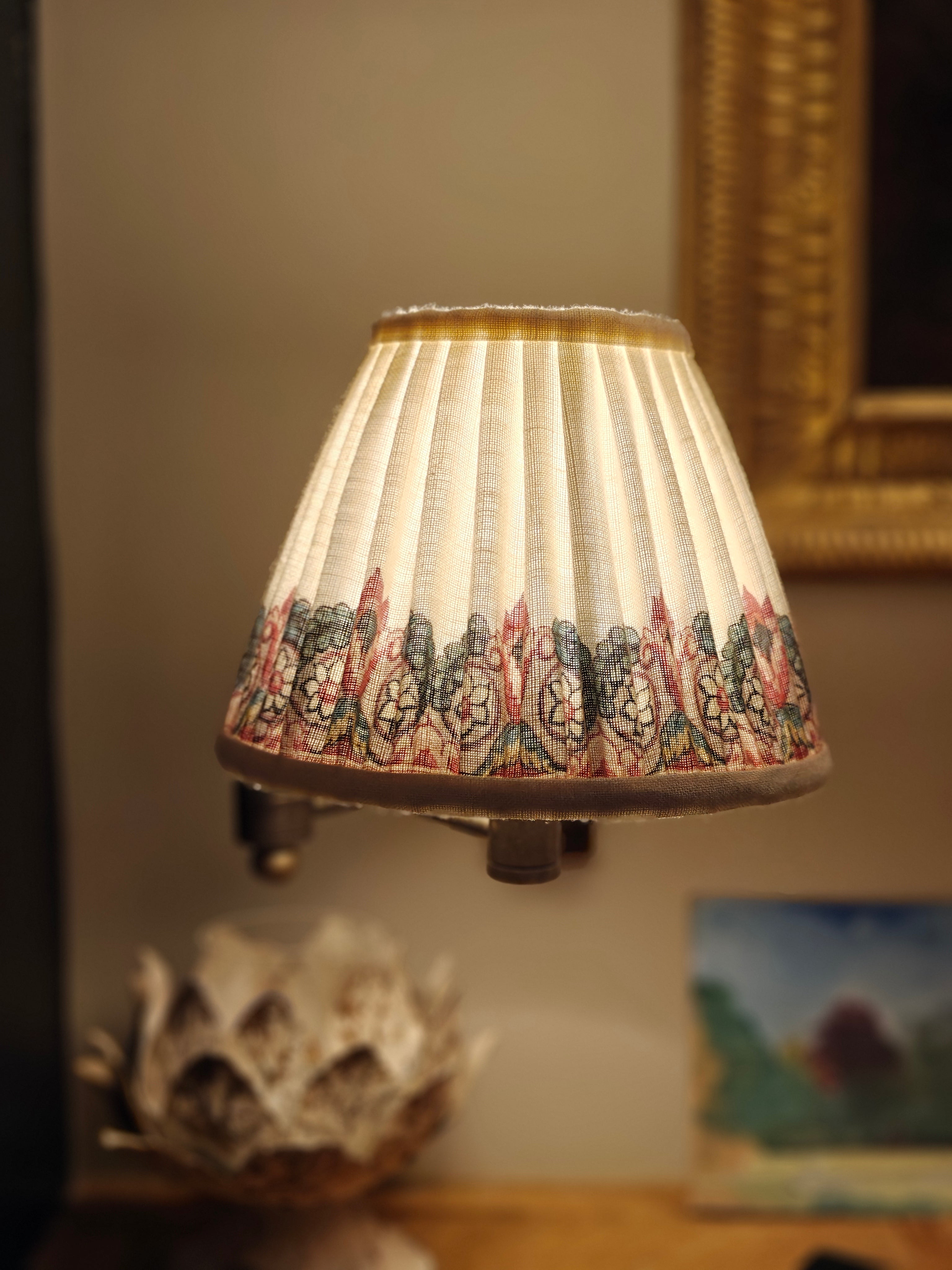 Gathered Linen Candle Shade / Balazuc Marchprint Ivory