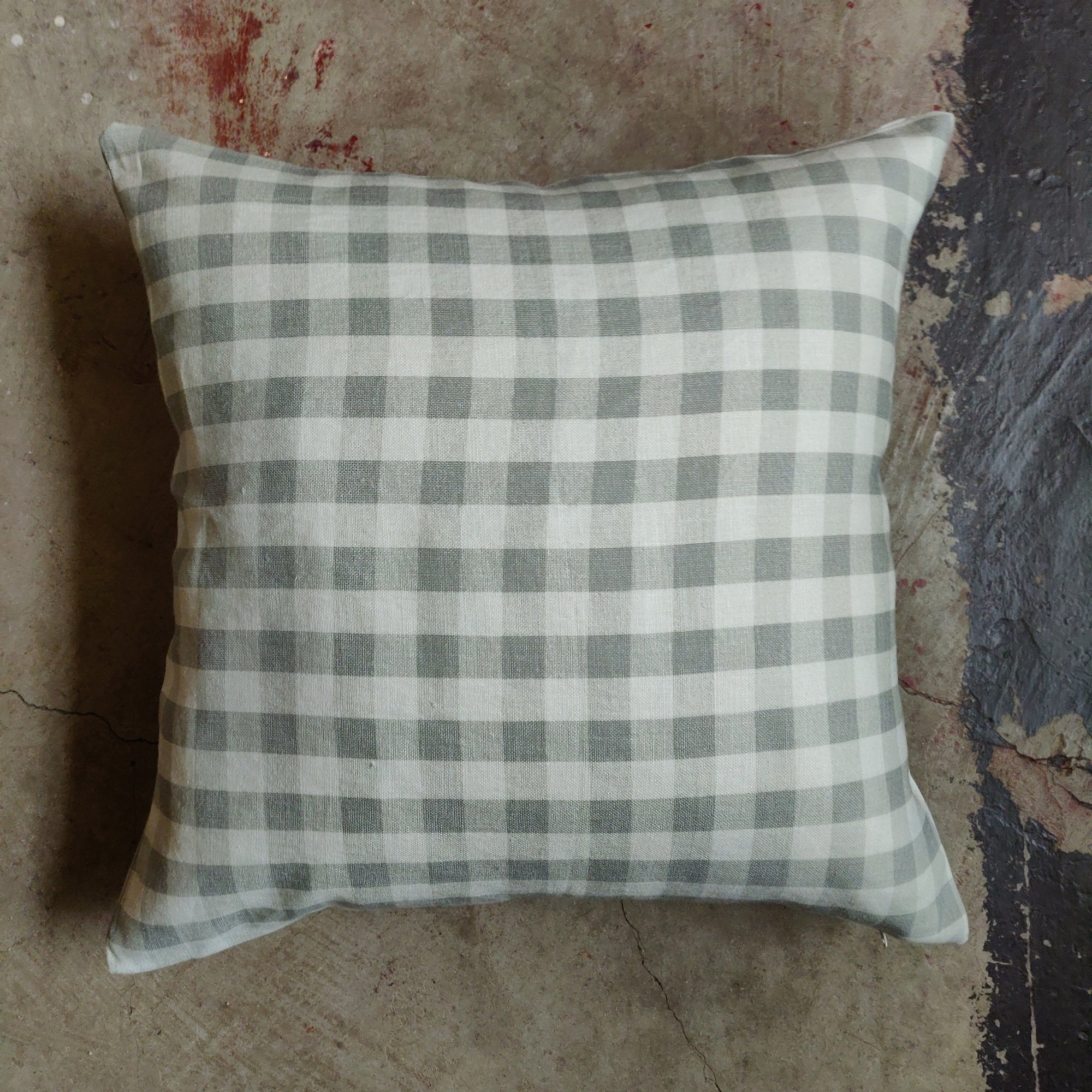 Vintage Check Smoke Linen Cushion | 45 x 45cm