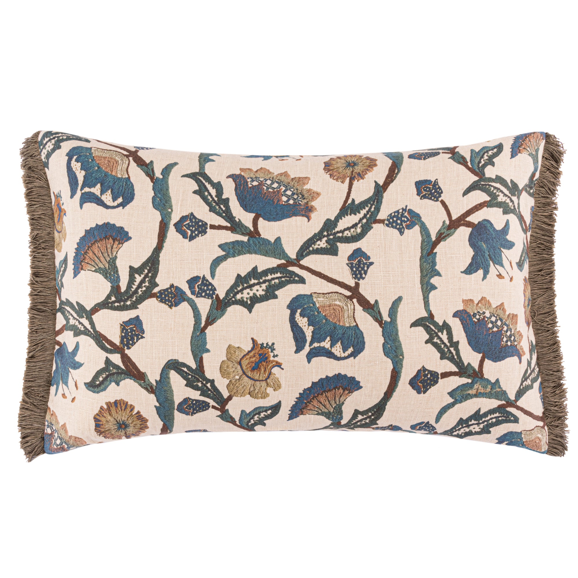 Wherwell Blue Linen Fringed Cushion | 55 x 32cm