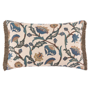 Wherwell Blue Linen Fringed Cushion | 55 x 32cm